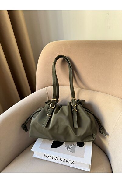 Moda Sekiz Women's Water Repellent Fabric Drawstring Gold Accessory Shoulder Bag