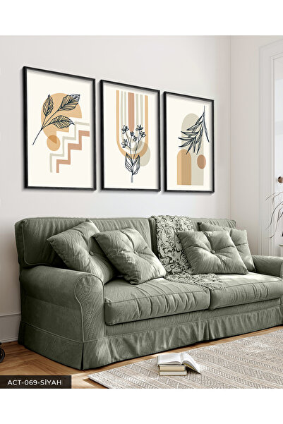 Evinemoda Apstraktna slika cveta, 3 dela, crna, u drvenom okviru
