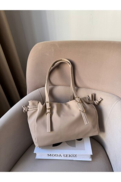 Moda Sekiz Women's Water Repellent Fabric Drawstring Gold Accessory Shoulder Bag