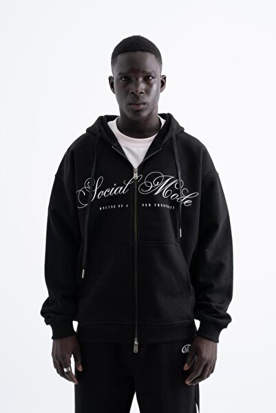 Machinist Ανδρικό φούτερ Social Mode με τύπωμα με φερμουάρ με κουκούλα Μαύρο
