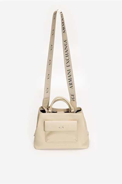 Armani Exchange Women's Ecru Shoulder Bag with Extra Zipper and Snap Pocket Compartment and Detachable Shoulder Strap Xw001545 Af