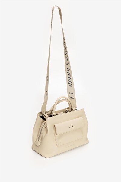 Armani Exchange Women's Ecru Shoulder Bag with Extra Zipper and Snap Pocket Compartment and Detachable Shoulder Strap Xw001545 Af