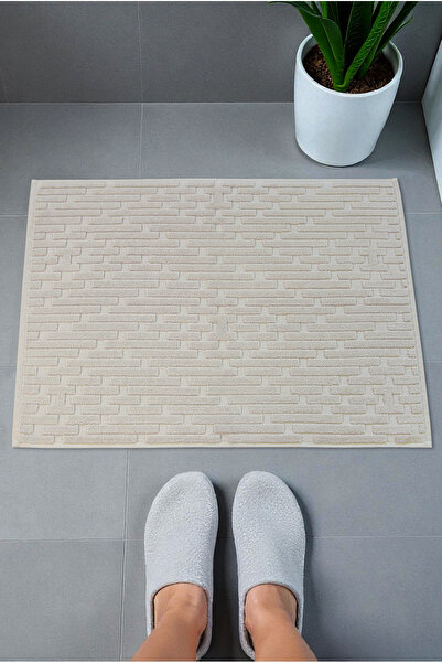 ihvan online Brick Patterned 2-Piece Foot Towel - 50X70 cm - Water Absorbent Bath Mat Set - Cream