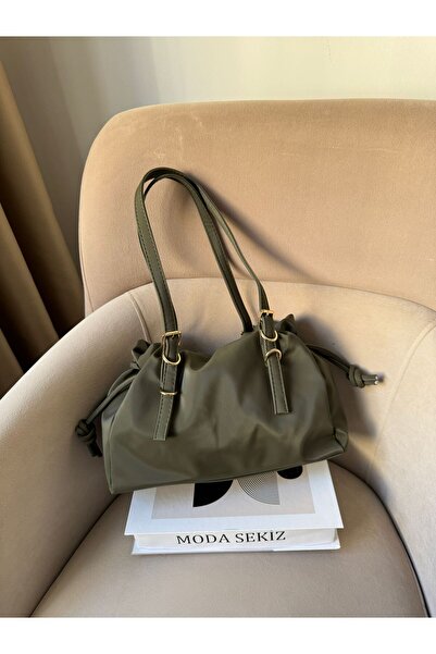 Moda Sekiz Women's Water Repellent Fabric Drawstring Gold Accessory Shoulder Bag