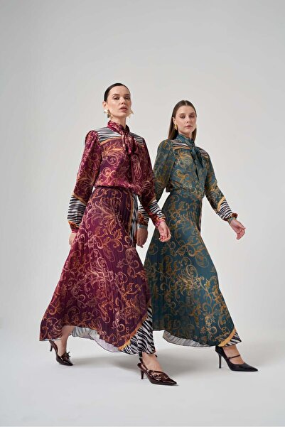 Mimya Pileli Desenli Uzun Etek 4203