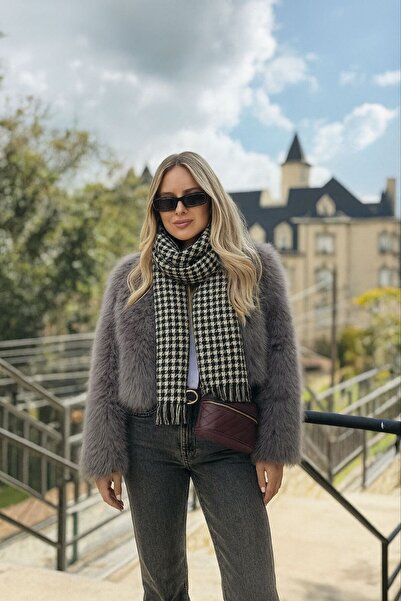 sf collection Women's Soft Textured Houndstooth Pattern Winter Scarf