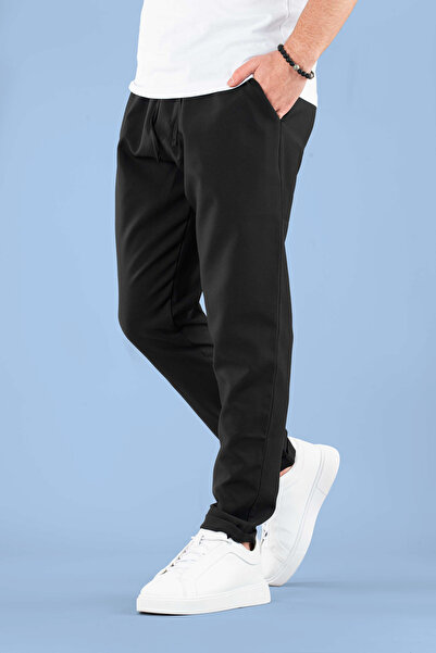 bombe Men's Jogger Pants Elastic Waist Drawstring Cotton Comfortable Boyfriend Pants Navy Blue