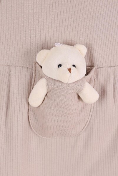 kidello Beige Cute Teddy Bear Toy Newborn Cotton 2-Piece Baby Rompers 3-6-9 Months