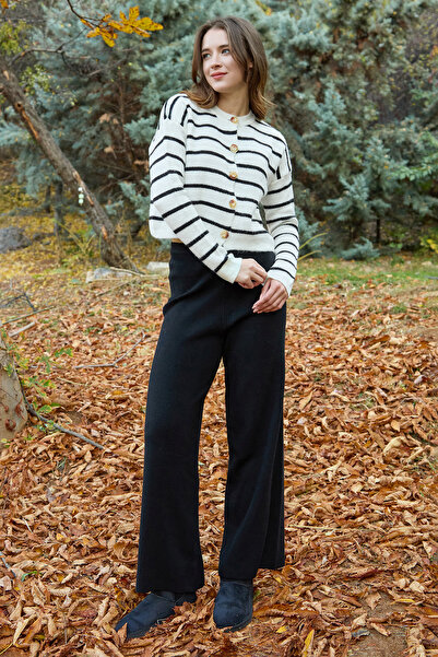 Fulla Moda Striped Buttoned Knitwear Cardigan