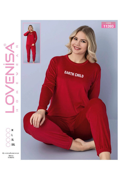 LOVENİSA 11393 Women's Velvet Long Sleeve Pajama Set