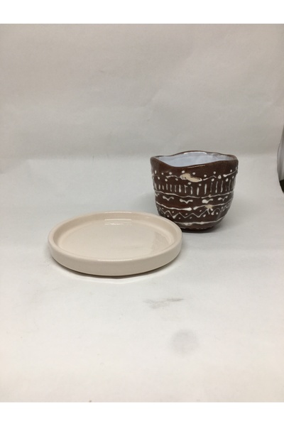 seramikanaz Brown Natural Patterned Handmade Ceramic Coffee Cup