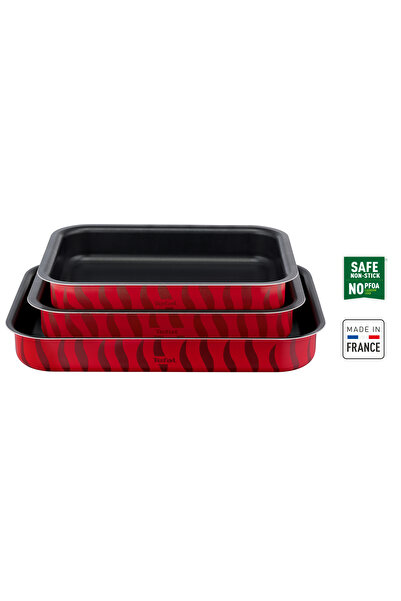 TEFAL Oven Tray Set | 3pcs | Rectangular 41x29 / 37x27 / 31x24cm | Non-Stick | Red