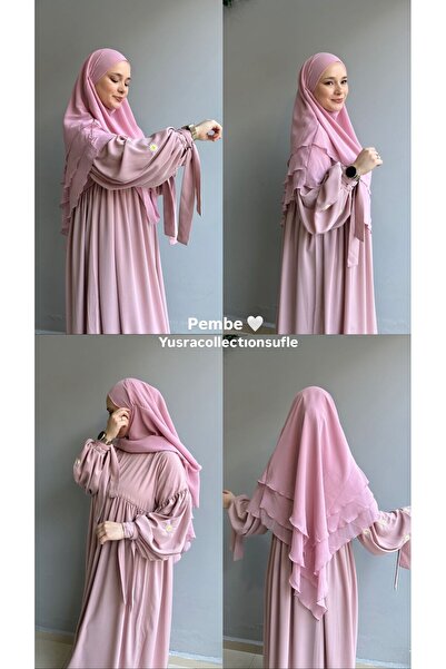 Yüsra Collection Papatya Nakışlı Liza Elbise Ve Kısa Sufle 2”li Takım