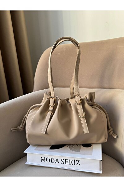 Moda Sekiz Women's Water Repellent Fabric Drawstring Gold Accessory Shoulder Bag