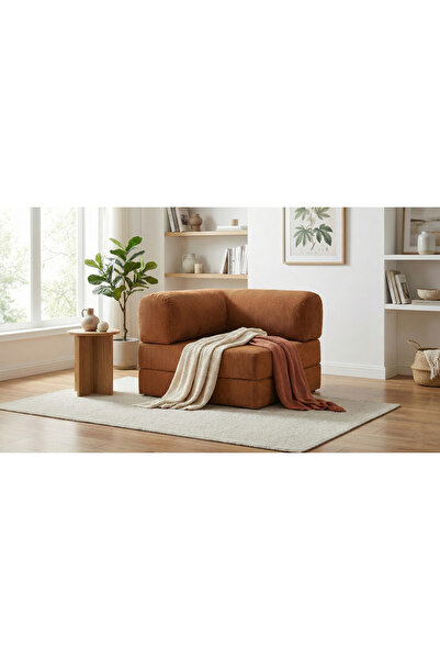 NWİN HOME Linea Mini L Köşe Kadife Fitilli Kanepe Çok Amaçlı Yer Minderi Modül Konfor Berjer 100x100