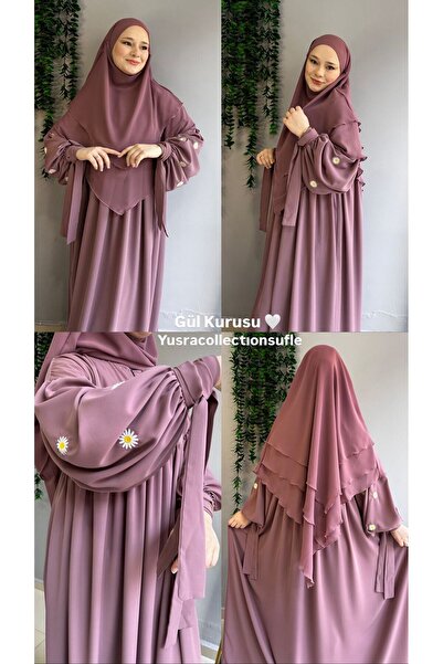 Yüsra Collection طقم فستان ليزا مطرز بالبابونج وتنورة قصيرة منفوشة مكون من قطعتين