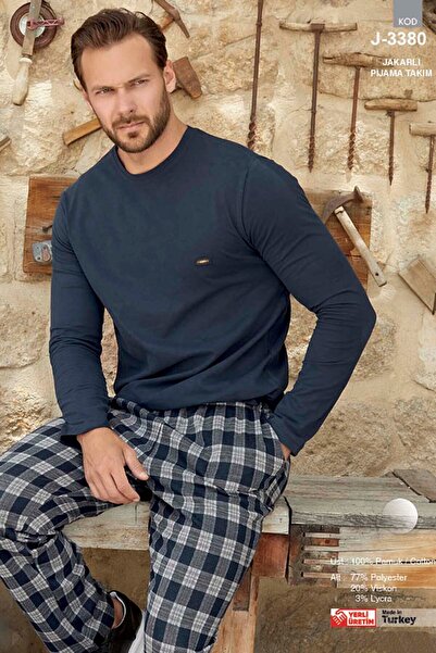 Aydoğan Ανδρικό Σετ Πιτζάμες Ζακάρ Μακρυμάνικο 3380 Navy Blue04