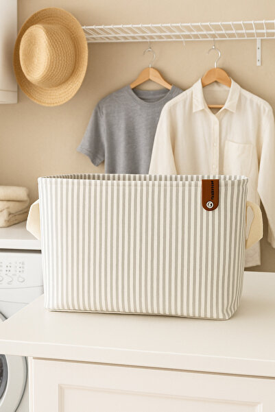 HomyJRs Gray Striped Multi-Purpose In-Cabinet Toy Storage Box Basket Organizer 18x22x30