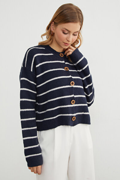Fulla Moda Striped Buttoned Knitwear Cardigan