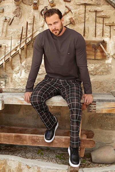 Aydoğan Ανδρικό Σετ Πιτζάμες Ζακάρ Μακρυμάνικο 3384 Καφέ01