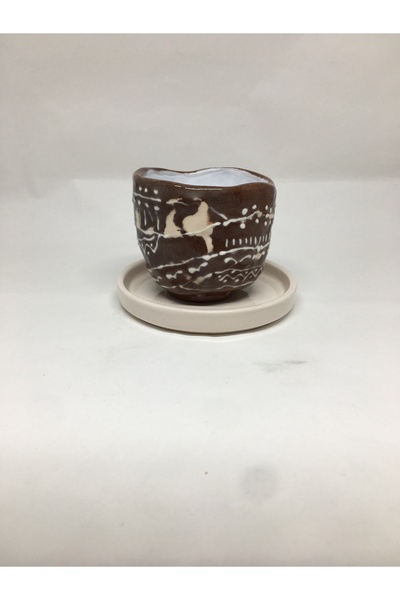 seramikanaz Brown Natural Patterned Handmade Ceramic Coffee Cup