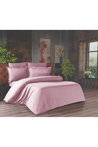 ihvan online طقم غطاء لحاف مخطط من الساتان مزدوج - 200×220 - طقم سرير قطني مك...