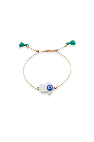 Pinart Orange Nazar Beaded Hand of Fatima Rope Bracelet Pnrtb001453