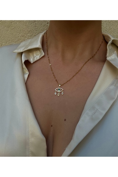pop up store Zirkon Taşlı Göz Çelik Zincir Kolye
