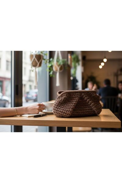 ANJEA Oeil De Grace Hand Knitted Scholarship Handbag |   Brown |   Lined |   Stylish & Durable Paper String Bag