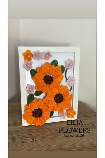 Lilia Flowers Şönilden El Yapımı Masa Dekoru Çerçeveli
