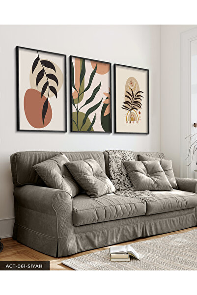 Evinemoda Cveće 3-dijelna crna slika u drvenom okviru