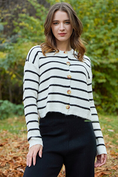 Fulla Moda Striped Buttoned Knitwear Cardigan