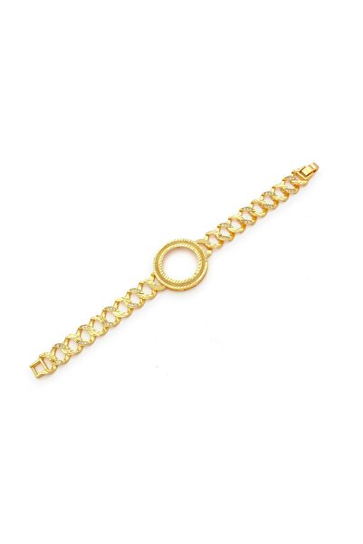 FerizZ Altın Kaplama İmitasyon Zirkon Taşlı Desenli Yarım Çerçeveli Zincir Bi...