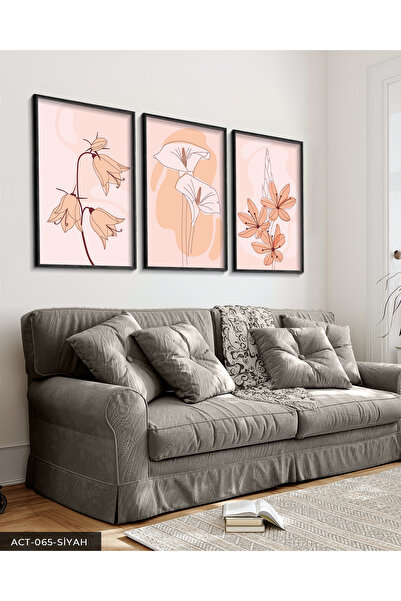 Evinemoda Cveće Apstraktna Slika u Crnom Drvenom Ramu, 3 Dela