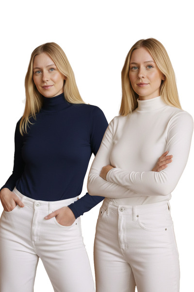 RDK Giyim Women's Long Sleeve Turtleneck Bodysuit 2-Piece Set -