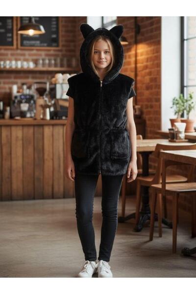 Zekids Girl's Plush Hooded Eared Vest