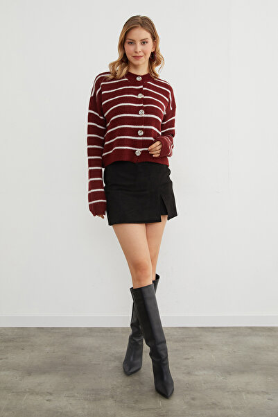 Fulla Moda Striped Buttoned Knitwear Cardigan