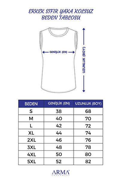 Arma Yıldız Pack of 3 White Sleeveless Men's Tank Top Round Neck Zero Sleeve T-Shirt 100% Cotton