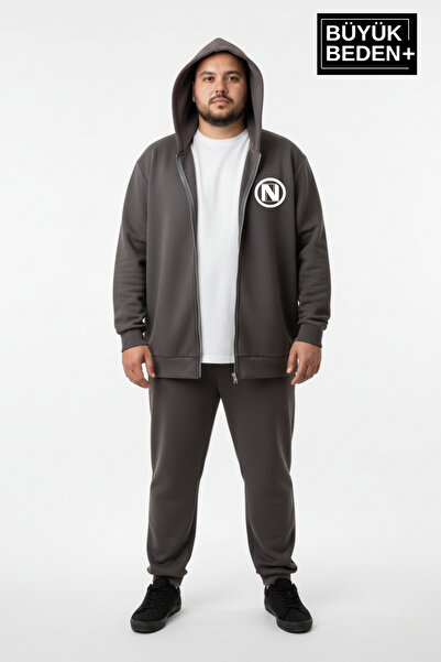 Superlife Ανδρικό φούτερ μεγάλου μεγέθους με κουκούλα με φερμουάρ N με τύπωμα Ζακέτα SPR26BHR922