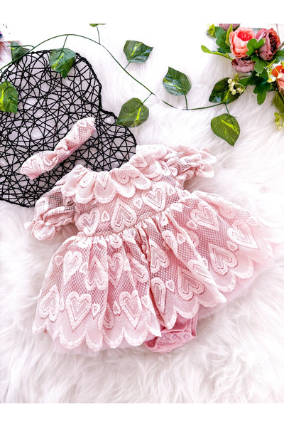 aysskids Ada Kalp Desenli Kız Bebek Romper