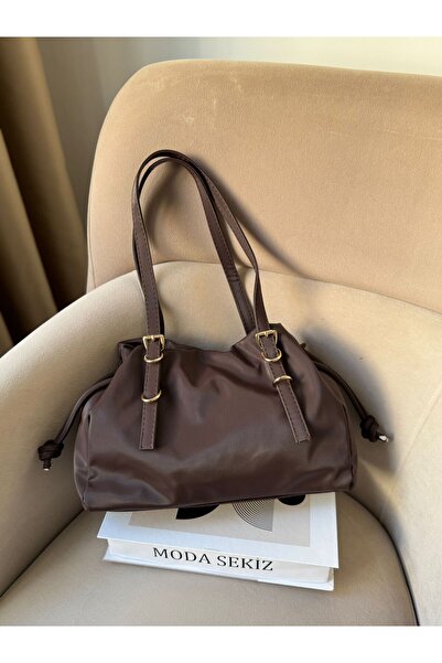 Moda Sekiz Women's Water Repellent Fabric Drawstring Gold Accessory Shoulder Bag