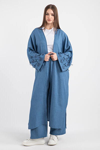 Hatun Atila Set pantaloni lungi kimono cu detalii cu mărgele și panglică 5149...