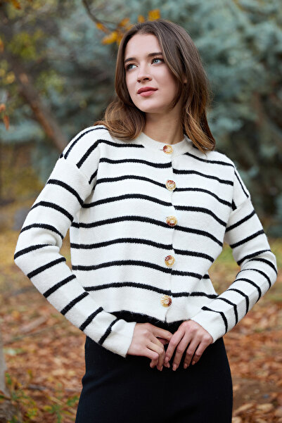 Fulla Moda Striped Buttoned Knitwear Cardigan