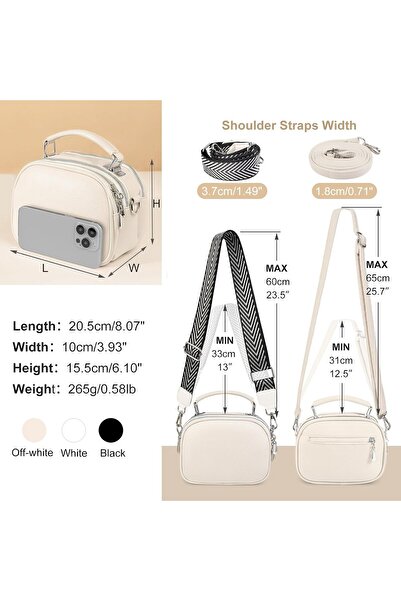 OSIRION Faux-Leather Small Crossbody Shoulder Bag with 2 Removable Straps, Cream white