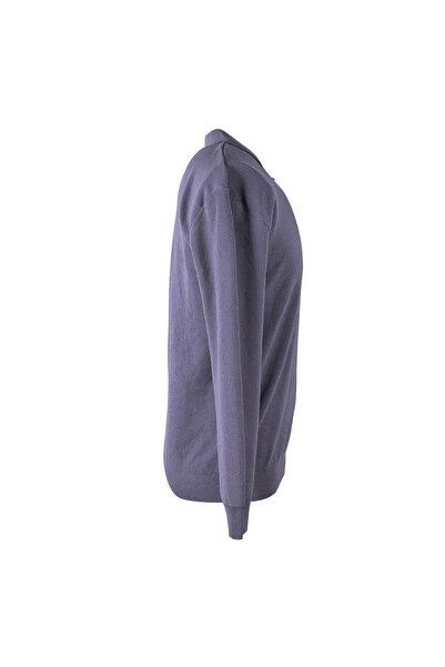 trender Zippered Polo Gray Men's Sweater Mmt02