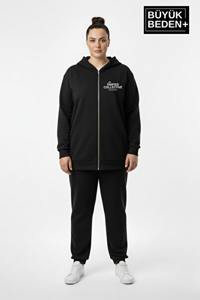 Superlife Women's Plus Size Zippered Hooded Unified Printed Sweatshirt Cardigan Spr26Bhrk924