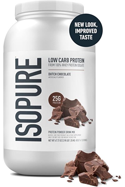 Isopure Low Carb Whey Protein Isolate Vitamin C & Zinc ,25g Protein, Dutch Chocolate, 3 Lbs 41 Serv