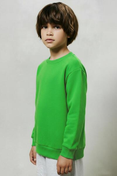 Perendi Unisex Kids 2-Piece Basic Crew Neck Sweatshirt Set – Yellow & Pistachio Green