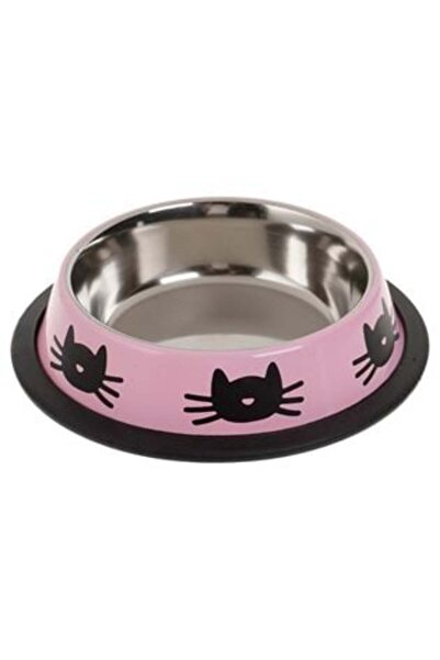 BAMI NETWORK Pink Stainless Steel Patterned Cat Bowl 235ml