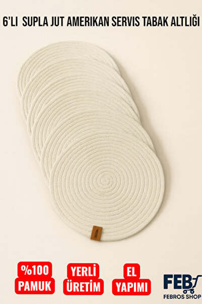 Febros Set de bumbac 100% de tacâmuri americane Jut Supla – 6, lucrate manual, suport rotund anti-alunecare